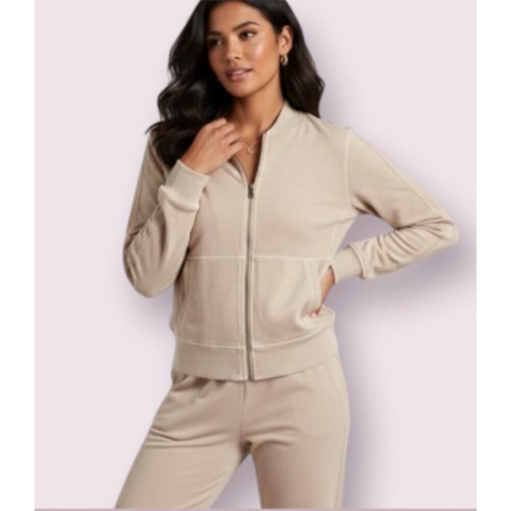 Athleta Farallon Jacket Tan Cream LP Full Zip